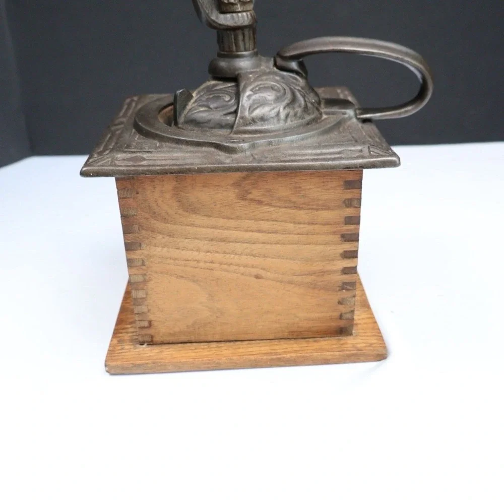 Antique Primitive Coffee Grinder Mill Handled Dovetail Cast Iron & Wood Rustic